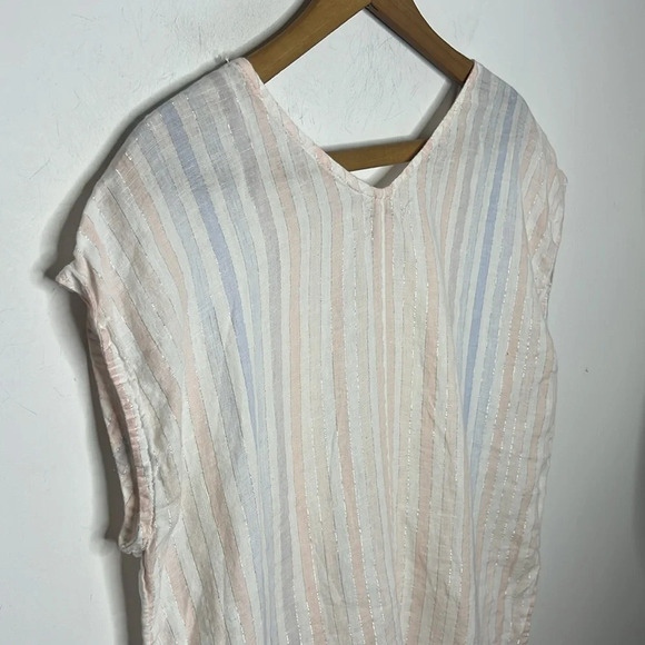 ST. TROPEZ West Linen Metallic Weave Boho Tassel Hem Sleeveless V Neck Blouse - Picture 6 of 11